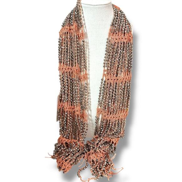 Free People Bohemian Damsel Metallic Beaded Crochet Wrap Belt & Skinny Scarf NWT